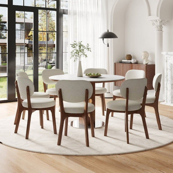 English Elm Solid Oak Farmhouse Dining Chairs Set of 4 Chenille Upholstered Walnut Finish Kitchen W6013P507678