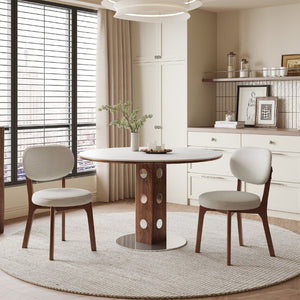 English Elm Solid Oak Farmhouse Dining Chairs Set of 4 Chenille Upholstered Walnut Finish Kitchen W6013P507678