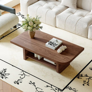 English Elm 47.2 Fan Shaped Walnut Coffee Table with Lower Shelf for Sectional Living Rooms W6013P517418