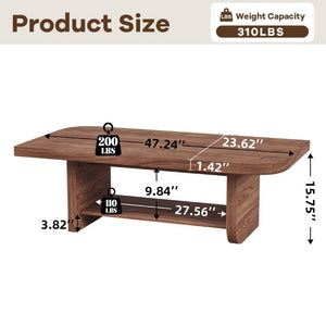 English Elm 47.2 Fan Shaped Walnut Coffee Table with Lower Shelf for Sectional Living Rooms W6013P517418