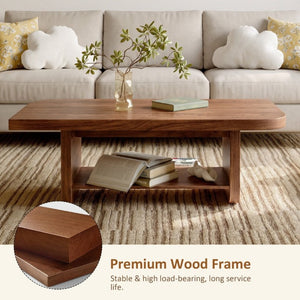 English Elm 47.2 Fan Shaped Walnut Coffee Table with Lower Shelf for Sectional Living Rooms W6013P517418