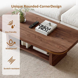 English Elm 47.2 Fan Shaped Walnut Coffee Table with Lower Shelf for Sectional Living Rooms W6013P517418