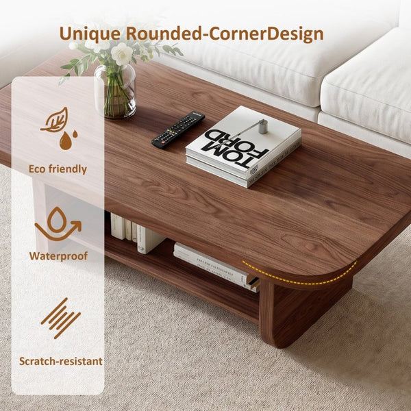 English Elm 47.2 Fan Shaped Walnut Coffee Table with Lower Shelf for Sectional Living Rooms W6013P517418
