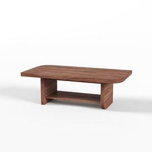 English Elm 47.2 Fan Shaped Walnut Coffee Table with Lower Shelf for Sectional Living Rooms W6013P517418