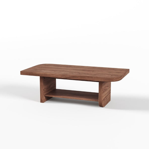 English Elm 47.2 Fan Shaped Walnut Coffee Table with Lower Shelf for Sectional Living Rooms W6013P517418