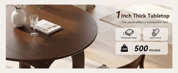 English Elm 51.2 Inch Solid Wood Round Drop Leaf Dining Table Walnut Finish Farmhouse Small Space W6013P531651