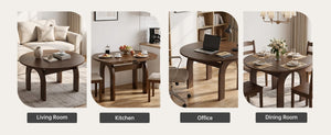 English Elm 51.2 Inch Solid Wood Round Drop Leaf Dining Table Walnut Finish Farmhouse Small Space W6013P531651