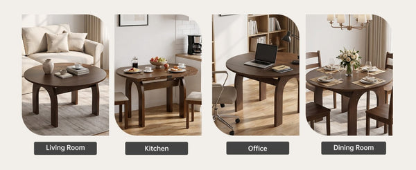 English Elm 51.2 Inch Solid Wood Round Drop Leaf Dining Table Walnut Finish Farmhouse Small Space W6013P531651