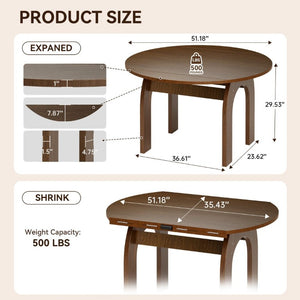 English Elm 51.2 Inch Solid Wood Round Drop Leaf Dining Table Walnut Finish Farmhouse Small Space W6013P531651