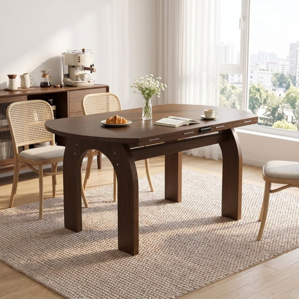 English Elm 51.2 Inch Solid Wood Round Drop Leaf Dining Table Walnut Finish Farmhouse Small Space W6013P531651