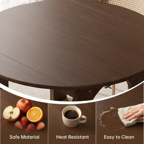 English Elm 51.2 Inch Solid Wood Round Drop Leaf Dining Table Walnut Finish Farmhouse Small Space W6013P531651