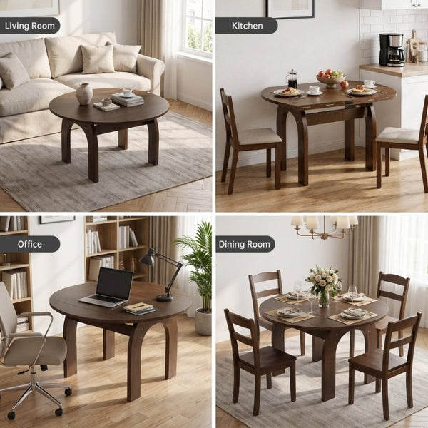 English Elm 51.2 Inch Solid Wood Round Drop Leaf Dining Table Walnut Finish Farmhouse Small Space W6013P531651