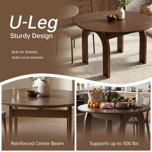 English Elm 51.2 Inch Solid Wood Round Drop Leaf Dining Table Walnut Finish Farmhouse Small Space W6013P531651