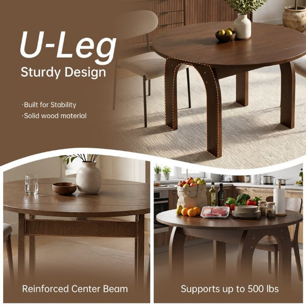 English Elm 51.2 Inch Solid Wood Round Drop Leaf Dining Table Walnut Finish Farmhouse Small Space W6013P531651