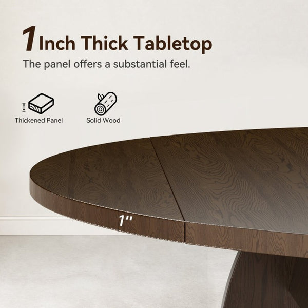 English Elm 51.2 Inch Solid Wood Round Drop Leaf Dining Table Walnut Finish Farmhouse Small Space W6013P531651