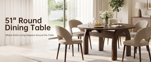 English Elm 51.2 Inch Solid Wood Round Drop Leaf Dining Table Walnut Finish Farmhouse Small Space W6013P531651