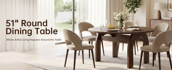 English Elm 51.2 Inch Solid Wood Round Drop Leaf Dining Table Walnut Finish Farmhouse Small Space W6013P531651