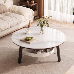 English Elm 35.43 Round Sintered Stone Coffee Table Matte Black Wood Legs Shelf Modern Living W6013P538878