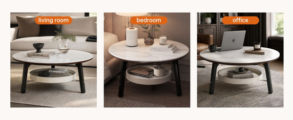 English Elm 35.43 Round Sintered Stone Coffee Table Matte Black Wood Legs Shelf Modern Living W6013P538878