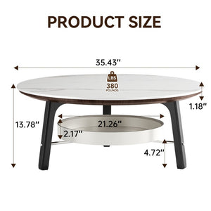 English Elm 35.43 Round Sintered Stone Coffee Table Matte Black Wood Legs Shelf Modern Living W6013P538878