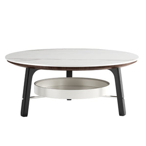 English Elm 35.43 Round Sintered Stone Coffee Table Matte Black Wood Legs Shelf Modern Living W6013P538878