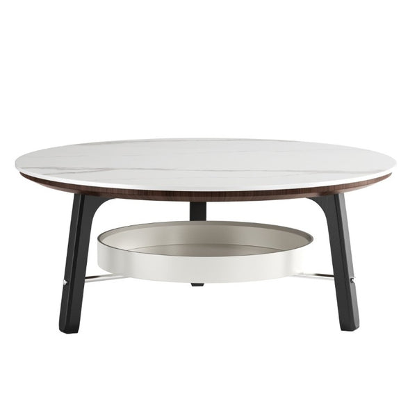 English Elm 35.43 Round Sintered Stone Coffee Table Matte Black Wood Legs Shelf Modern Living W6013P538878
