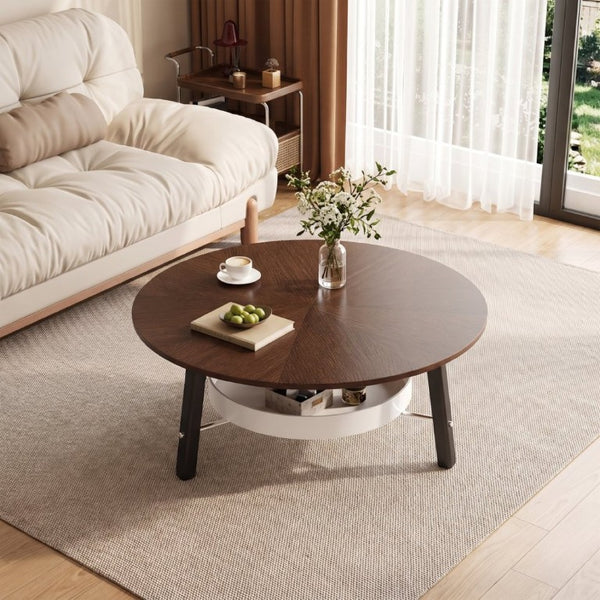 English Elm 35.43 Round Walnut Grain Coffee Table with Removable Shelf and Black Legs W6013P538879