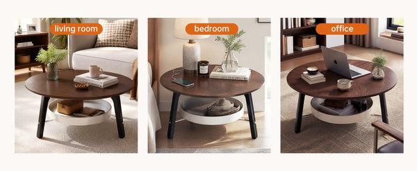 English Elm 35.43 Round Walnut Grain Coffee Table with Removable Shelf and Black Legs W6013P538879