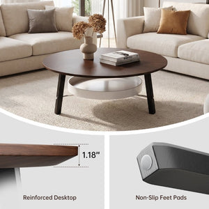English Elm 35.43 Round Walnut Grain Coffee Table with Removable Shelf and Black Legs W6013P538879