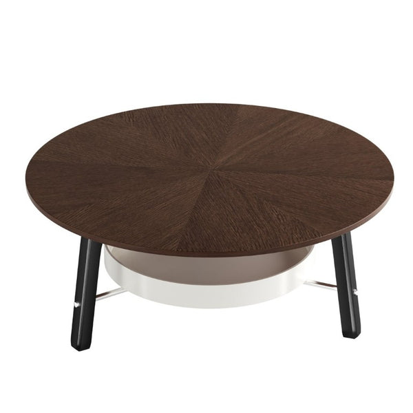 English Elm 35.43 Round Walnut Grain Coffee Table with Removable Shelf and Black Legs W6013P538879