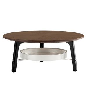 English Elm 35.43 Round Walnut Grain Coffee Table with Removable Shelf and Black Legs W6013P538879