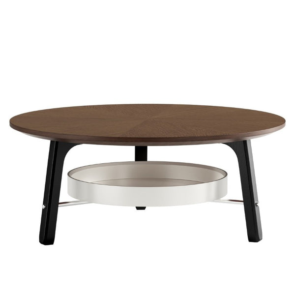 English Elm 35.43 Round Walnut Grain Coffee Table with Removable Shelf and Black Legs W6013P538879