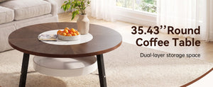 English Elm 35.43 Round Walnut MDF Coffee Table Sintered Stone Inlay Shelf Modern Living Room W6013P538882