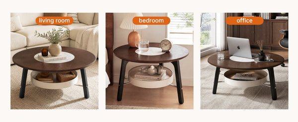 English Elm 35.43 Round Walnut MDF Coffee Table Sintered Stone Inlay Shelf Modern Living Room W6013P538882