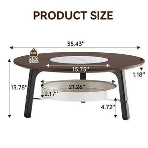 English Elm 35.43 Round Walnut MDF Coffee Table Sintered Stone Inlay Shelf Modern Living Room W6013P538882