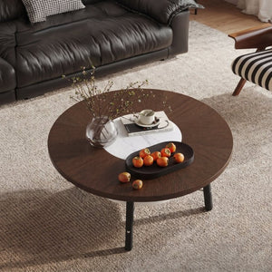English Elm 35.43 Round Walnut MDF Coffee Table Sintered Stone Inlay Shelf Modern Living Room W6013P538882