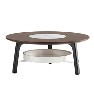 English Elm 35.43 Round Walnut MDF Coffee Table Sintered Stone Inlay Shelf Modern Living Room W6013P538882