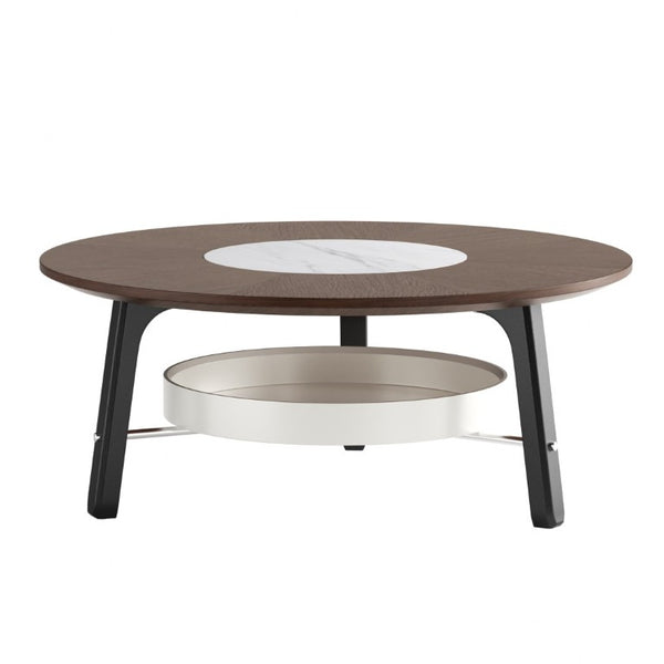 English Elm 35.43 Round Walnut MDF Coffee Table Sintered Stone Inlay Shelf Modern Living Room W6013P538882