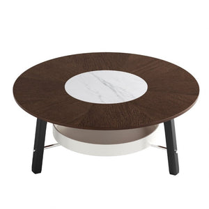 English Elm 35.43 Round Walnut MDF Coffee Table Sintered Stone Inlay Shelf Modern Living Room W6013P538882