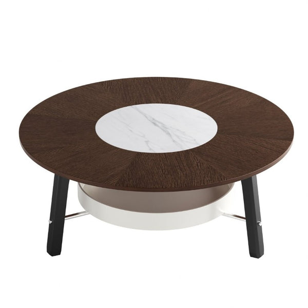 English Elm 35.43 Round Walnut MDF Coffee Table Sintered Stone Inlay Shelf Modern Living Room W6013P538882