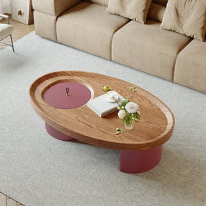 English Elm 45.3 Oval Walnut Coffee Table with Hidden Leg Storage Mid-Century Modern Living Room W6013S00001