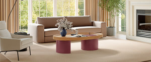 English Elm 45.3 Oval Walnut Coffee Table with Hidden Leg Storage Mid-Century Modern Living Room W6013S00001