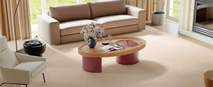 English Elm 45.3 Oval Walnut Coffee Table with Hidden Leg Storage Mid-Century Modern Living Room W6013S00001