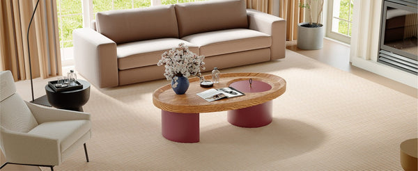 English Elm 45.3 Oval Walnut Coffee Table with Hidden Leg Storage Mid-Century Modern Living Room W6013S00001
