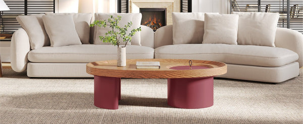 English Elm 45.3 Oval Walnut Coffee Table with Hidden Leg Storage Mid-Century Modern Living Room W6013S00001