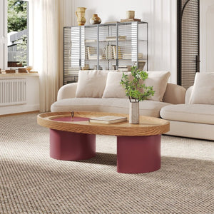 English Elm 45.3 Oval Walnut Coffee Table with Hidden Leg Storage Mid-Century Modern Living Room W6013S00001