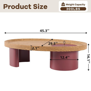 English Elm 45.3 Oval Walnut Coffee Table with Hidden Leg Storage Mid-Century Modern Living Room W6013S00001