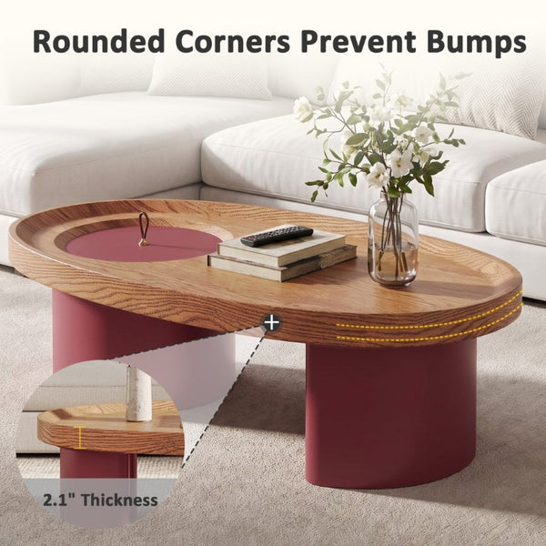 English Elm 45.3 Oval Walnut Coffee Table with Hidden Leg Storage Mid-Century Modern Living Room W6013S00001