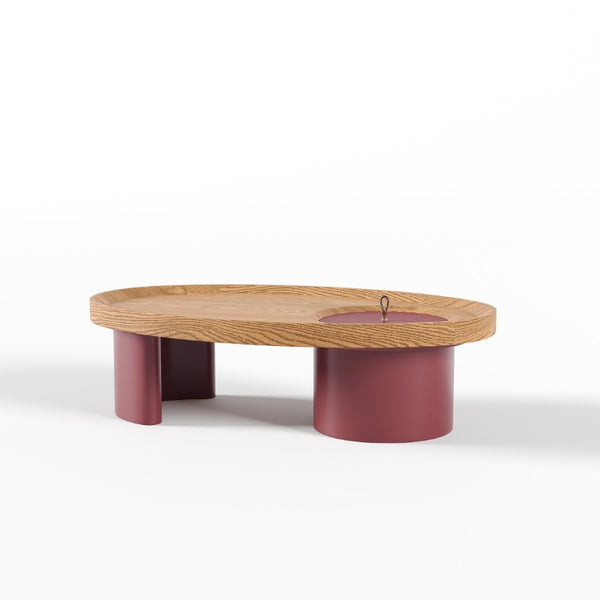 English Elm 45.3 Oval Walnut Coffee Table with Hidden Leg Storage Mid-Century Modern Living Room W6013S00001