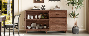 English Elm 59.1 Inch Farmhouse Buffet Sideboard Walnut Oval Grain Texture with Drawers Dining Storage W6013S00004